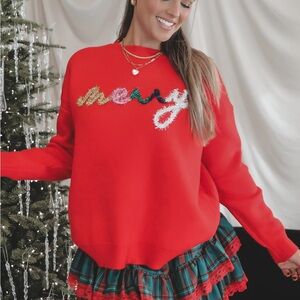 Amazing Lace Merry Red Tinsel Sweater